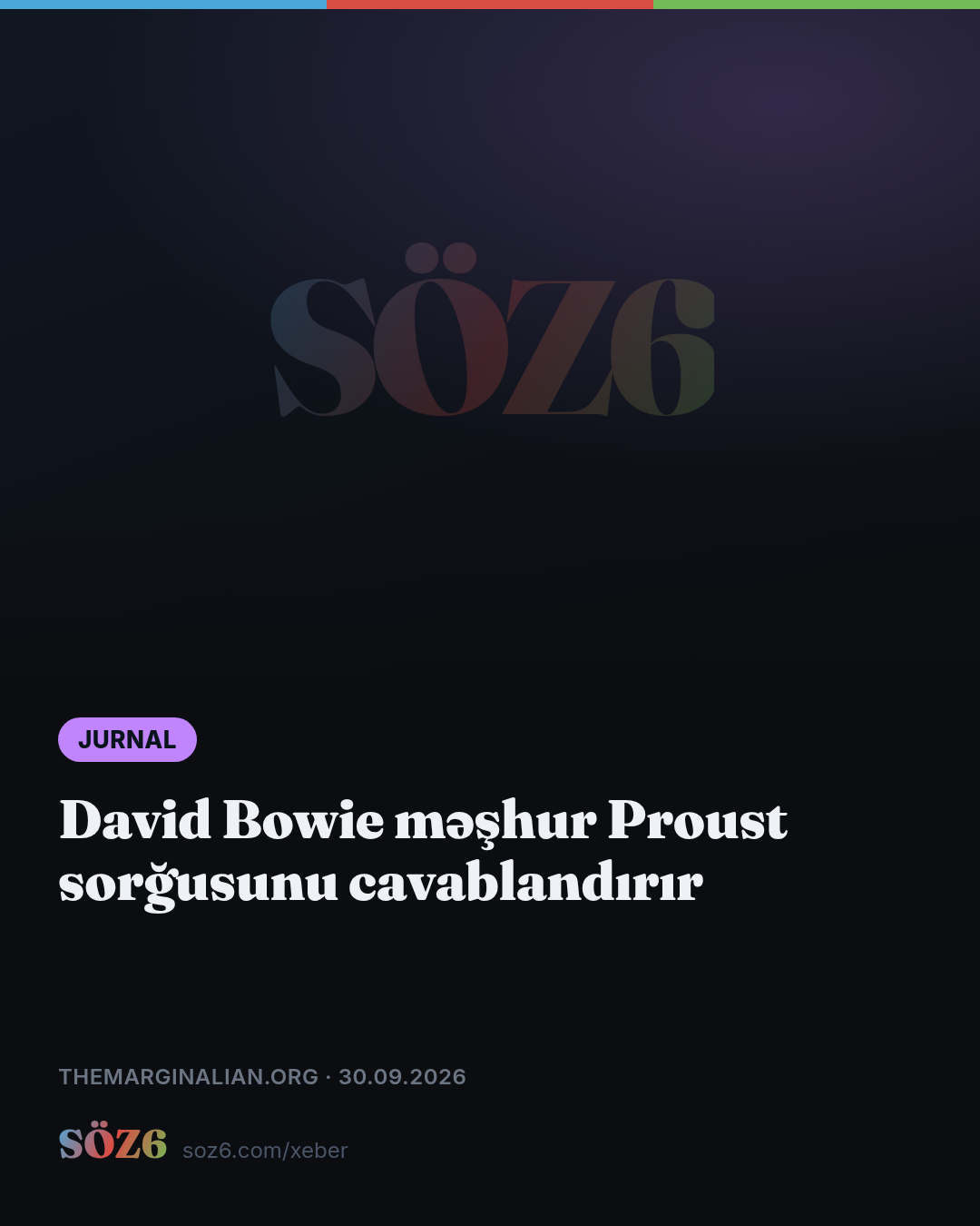 David Bowie məşhur Proust sorğusunu cavablandırır