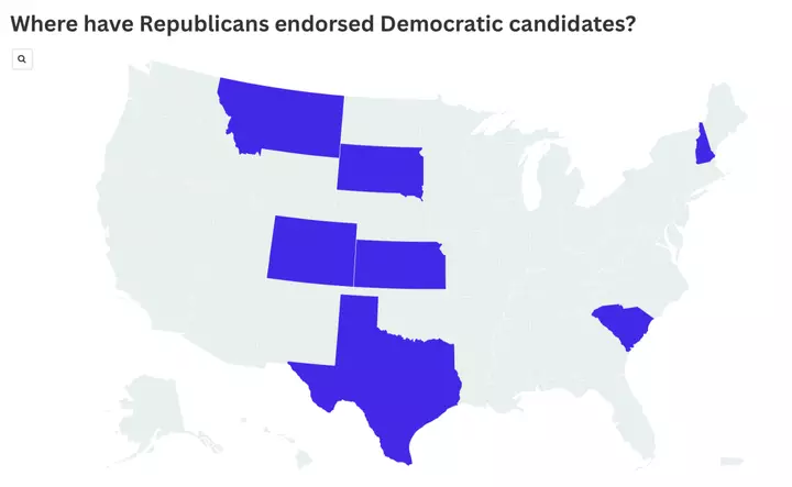 Map Shows States Where Top Republicans Are Endorsing Democrats
