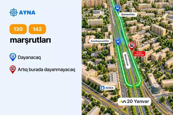 “20 Yanvar” metrostansiyası və “Şamaxinka” aralığındakı dayanacaqdan daha 4 marşrut çıxarılır