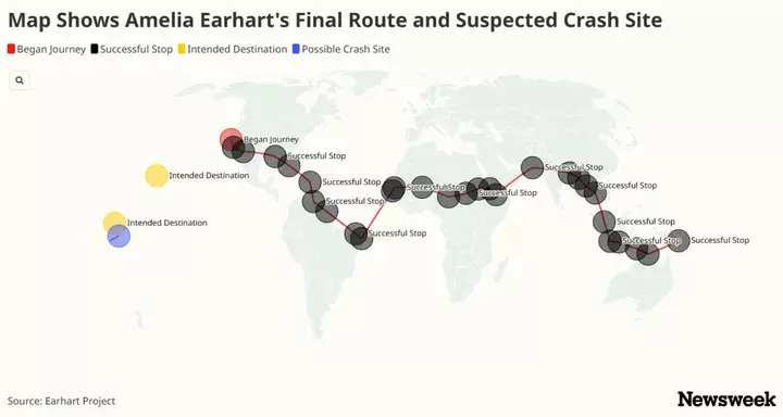 Map Shows Suspected Location of Amelia Earhart's Missing Plane