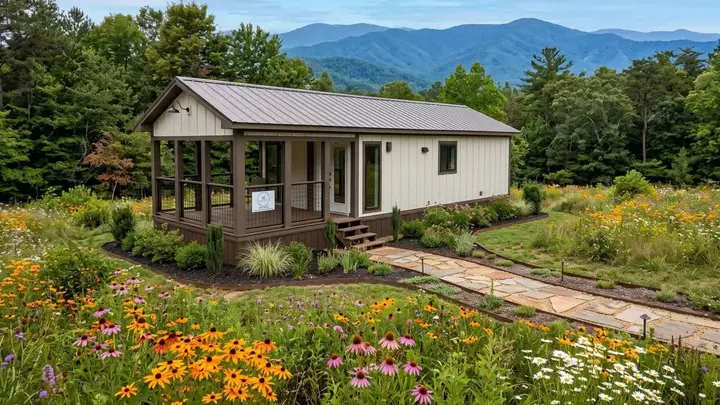 This $115K Tiny Home Has a Front Porch, a Fireplace, and a Surprise Underneath