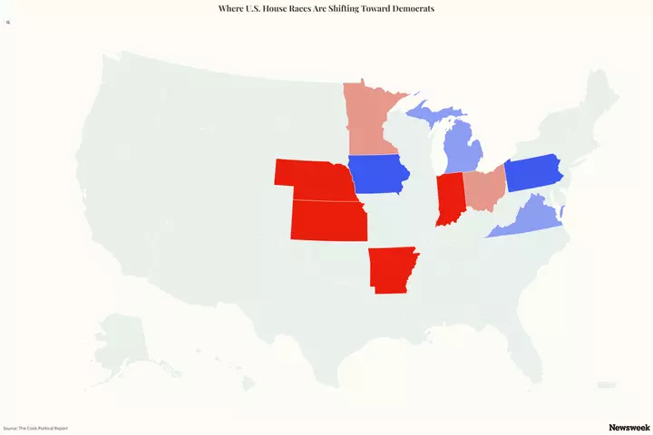 Map Shows 14 GOP-Held House Seats Shifting Toward Democrats in Past Week