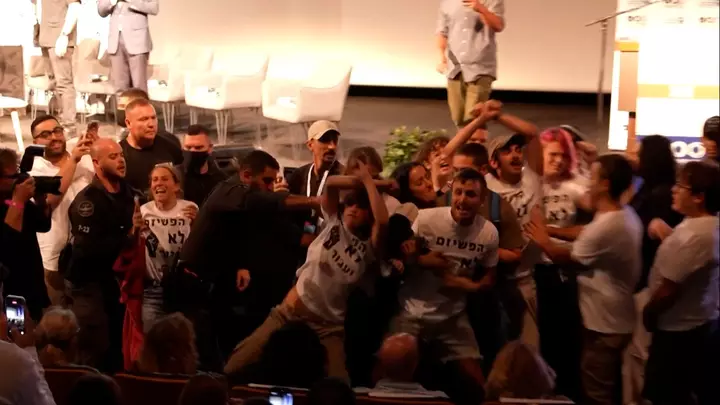 Protesters disrupt Ben-Gvir event forcing him off stage